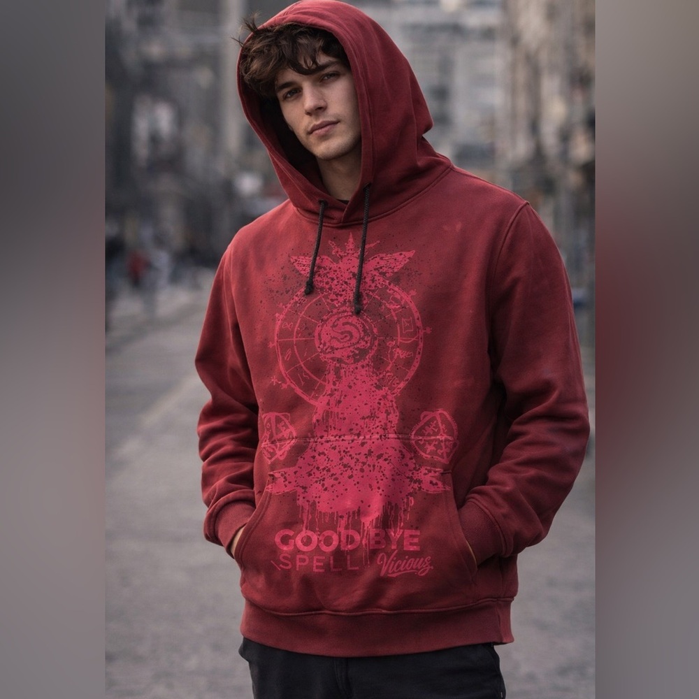 Vicious Denim Hoodie Spice‎ Red Graphic Spell Pullover men’s small Streetwear